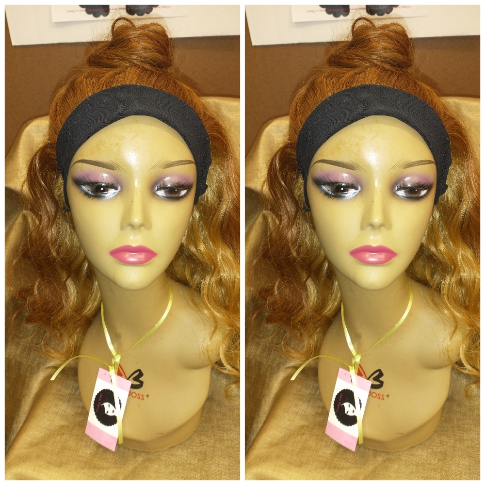 14" headband blonde human blend hair wig